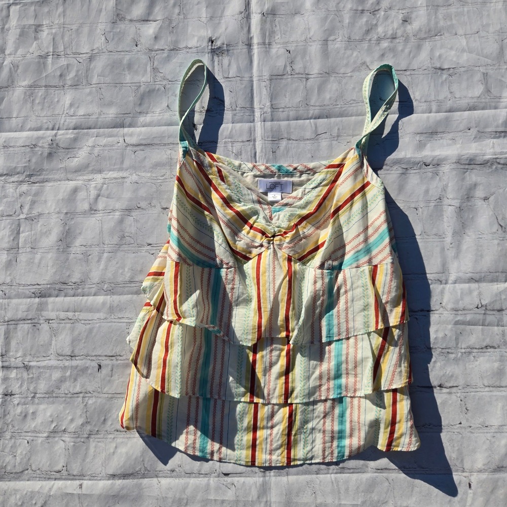 Ann Taylor LOFT Striped Ruffle Cami Top Size 6 Cotton Multi Color cottage y2k